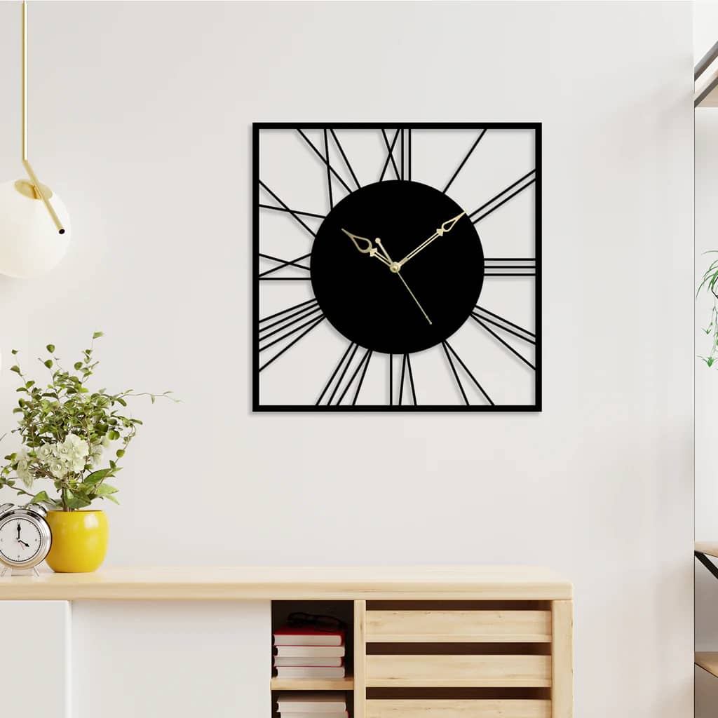 Elegant Roman Square Design Metal Wall Clock