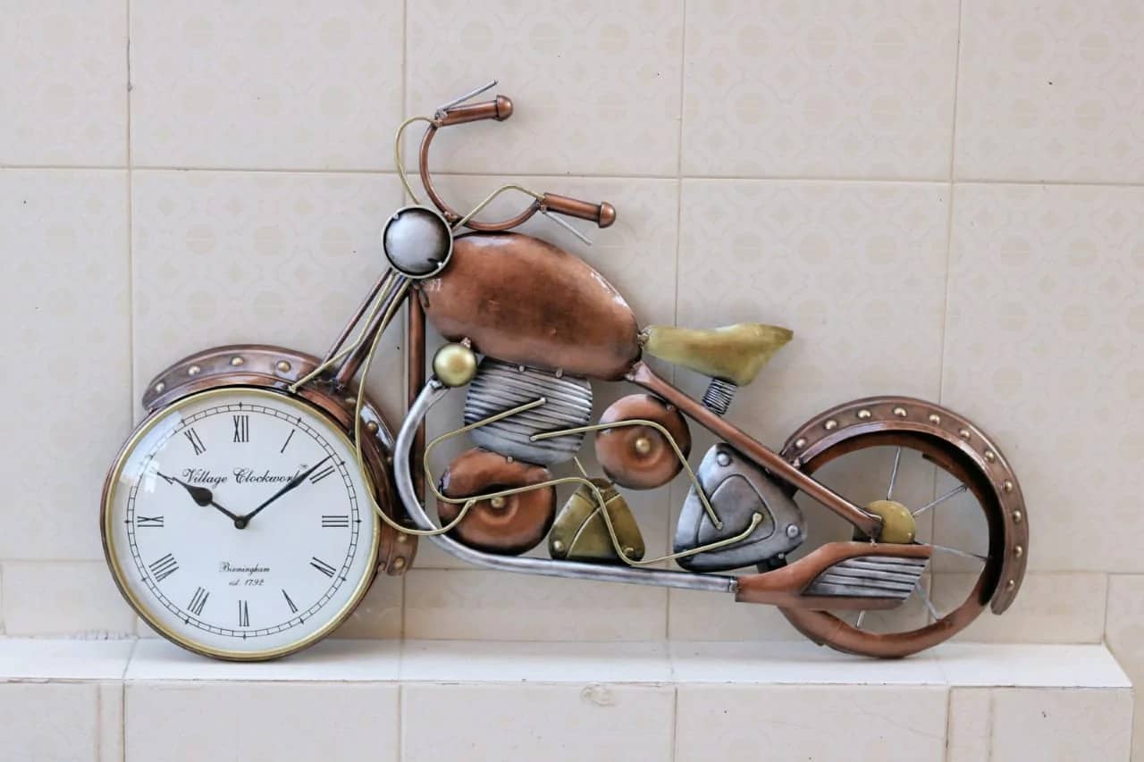 Brown Metal Bike Wall Clock