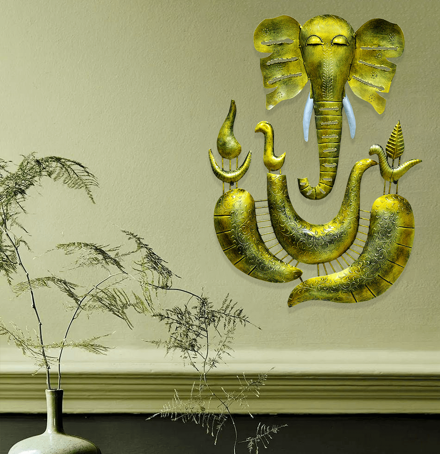 Metal Lord Ganesha Wall Decor Art With LED