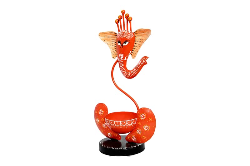 Metal Orange Ganesha Diya Art