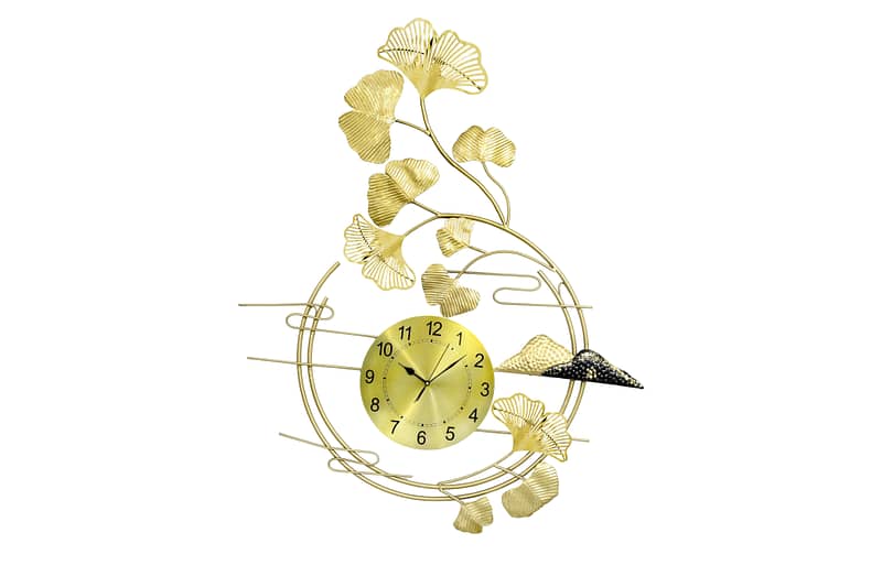 Golden Half Circle Metal Tower Leaf Wall Clock