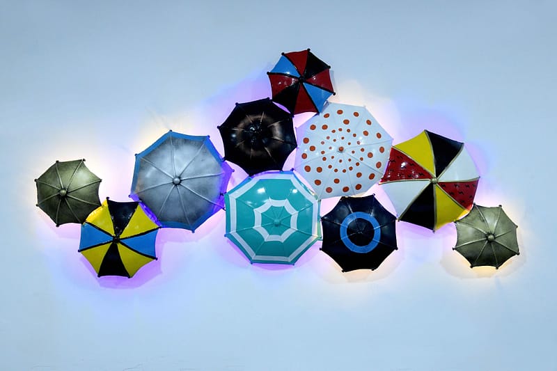 Metal Umbrella Wall Art With LED