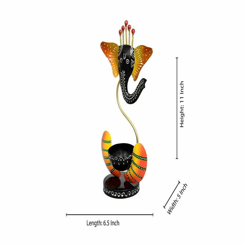Metal Yellow Ganehsa Diya Art