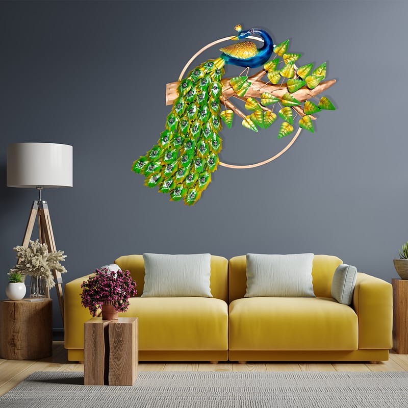 Metal Peacock in Ring Wall Art With LED