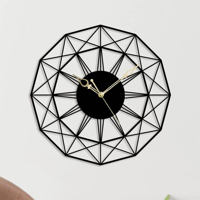 Antique Black Geometric Metal Wall Clock