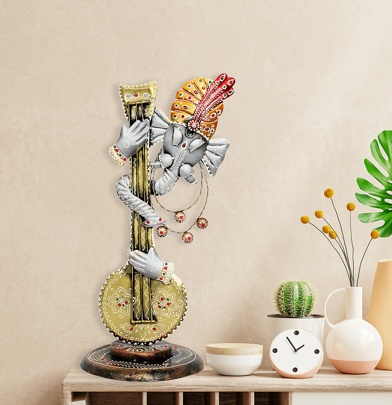 Metal Standing Guitar Ganesha