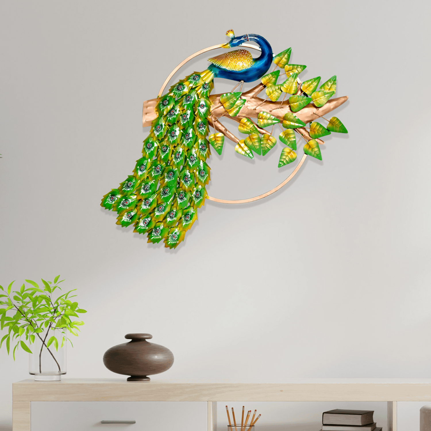 Buy Metal Peacock In Ring Wall Art With Led Online Craftsowl